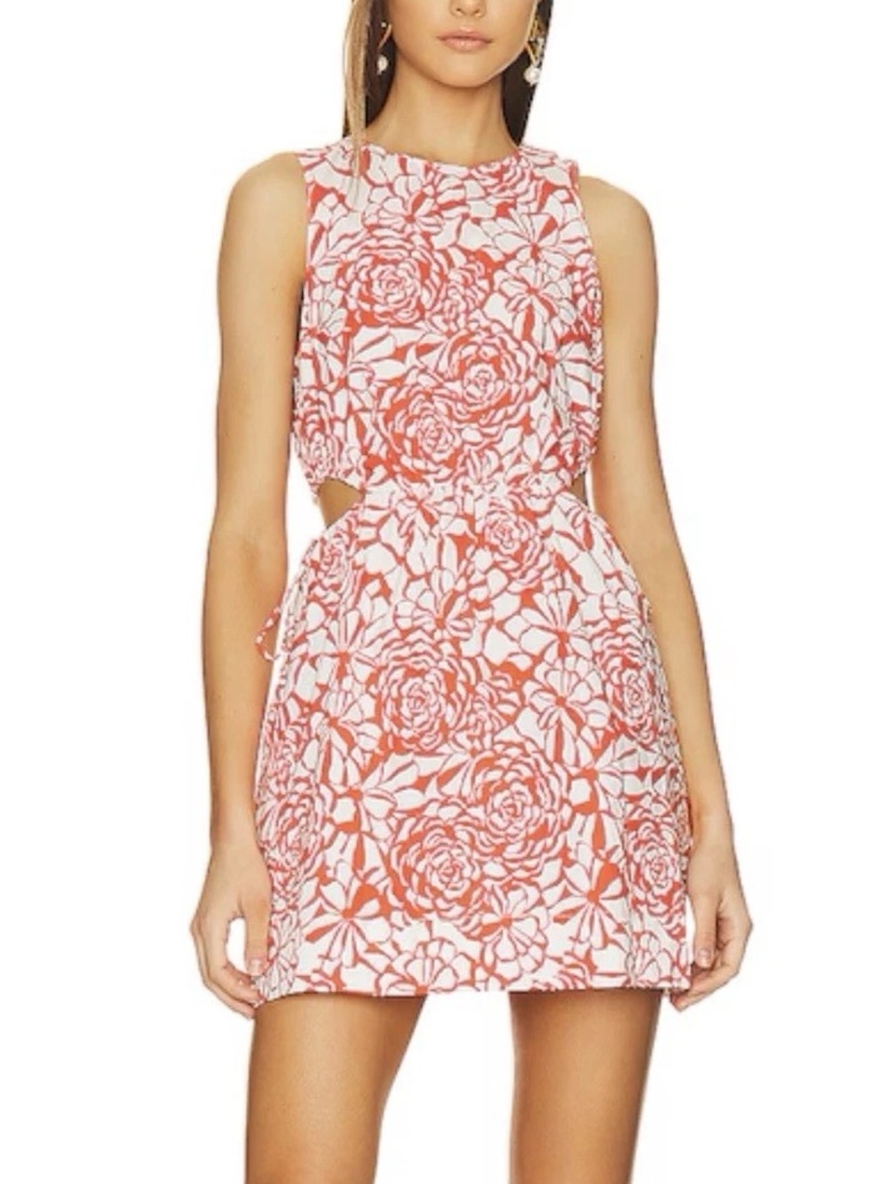 Amanda Uprichard Christabel Mini Dress Size Large Gardenia Floral Cutout Orange